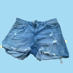 Ripped Cuffed Denim Shorts